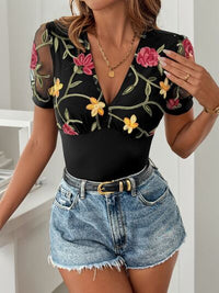 Perfee Embroidered V-Neck Floral Bodysuit - Pahabu - Women's Clothing & Shop