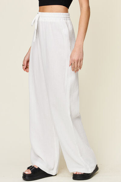Double Take Full Size Texture Drawstring Wide Leg Pants - Pahabu - Women's Clothing & Shop