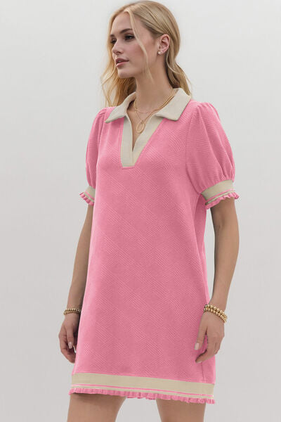 Oh Frill Contrast Trim Johnny Collar Short Sleeve Mini Dress - Pahabu - Women's Clothing & Shop