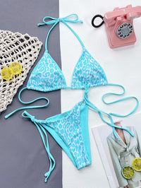 Leopard Print Halter Neck Tie Side Bikini Set - Pahabu - Women's Clothing & Shop