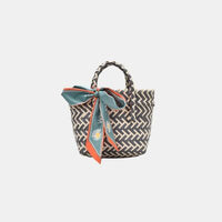 Contrast Woven Handbag with Ribbon - Pahabu - Women's Clothing & Shop