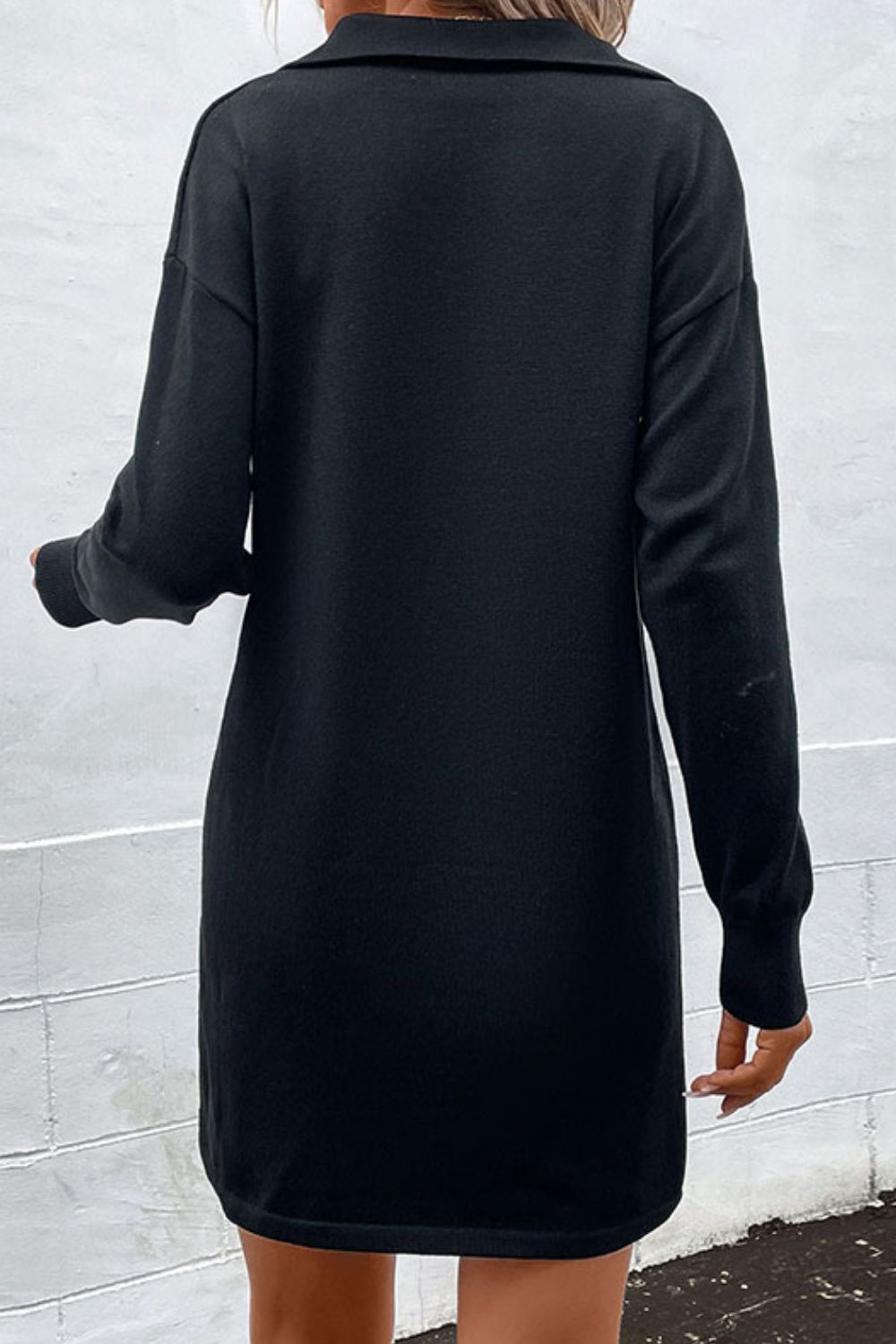 Perfee Quarter-Zip Dropped Shoulder Knit Dress - Pahabu - Women's Clothing & Shop