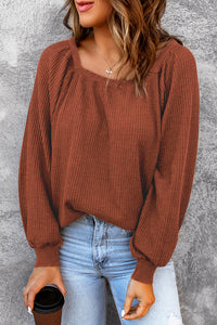 Square Neck Waffle-Knit Top - Pahabu - Women's Clothing & Shop
