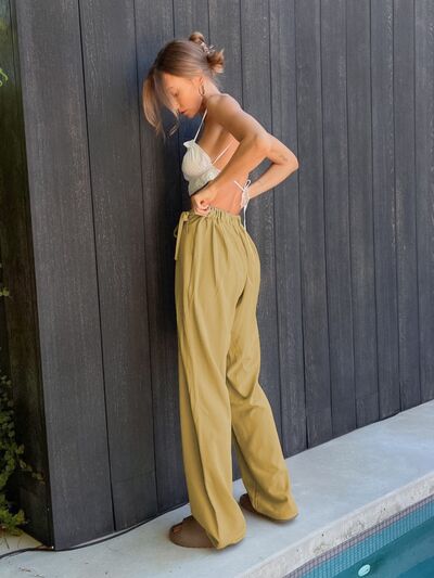 Tied High Waist Wide Leg Pants - Pahabu - Women's Clothing & Shop