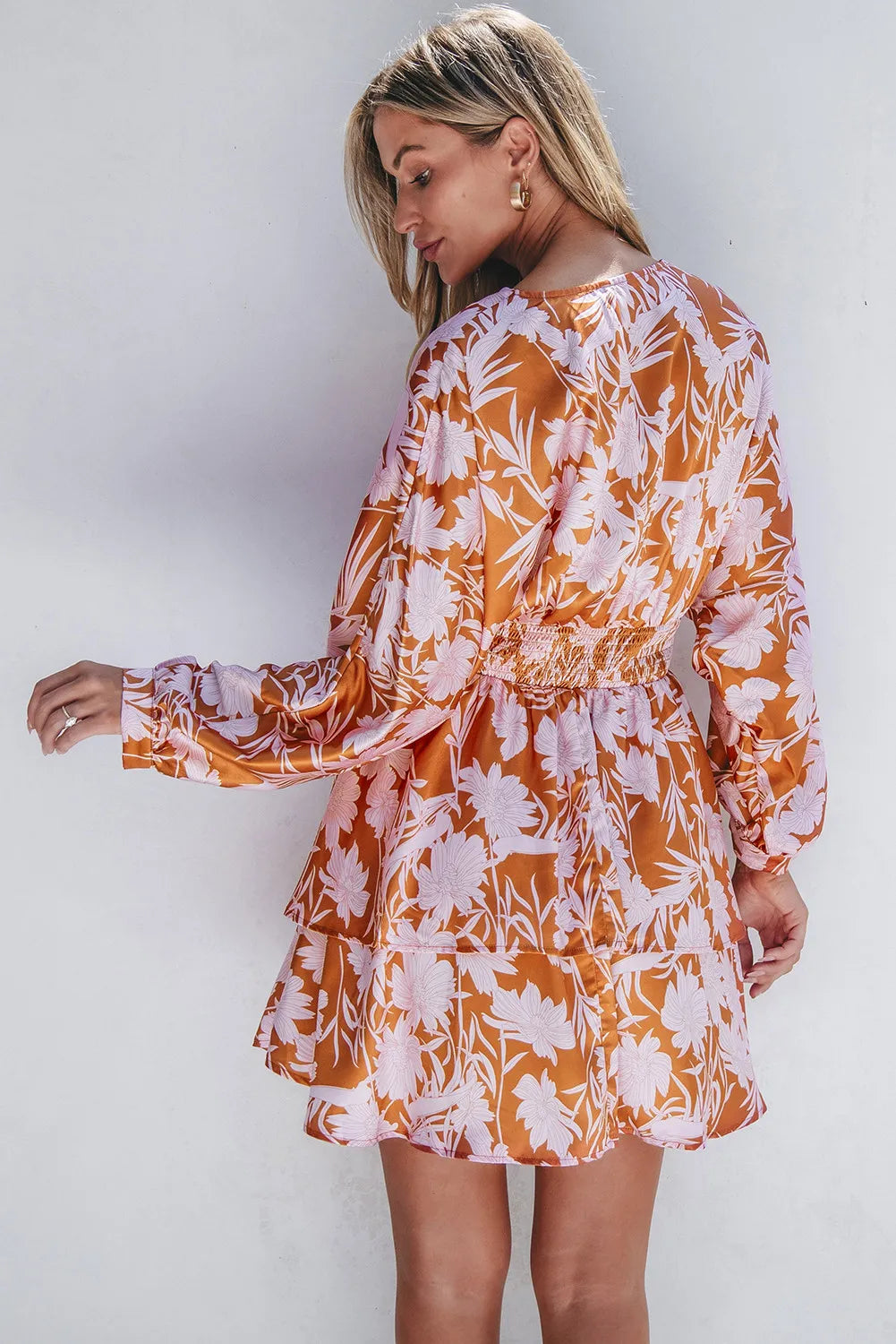 Smocked Printed Long Sleeve Mini Dress - Pahabu - Women's Clothing & Shop
