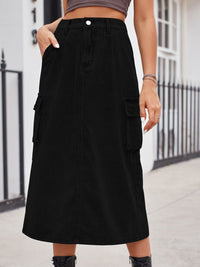 Slit Buttoned Denim Skirt with Pockets - Pahabu - Women's Clothing & Shop