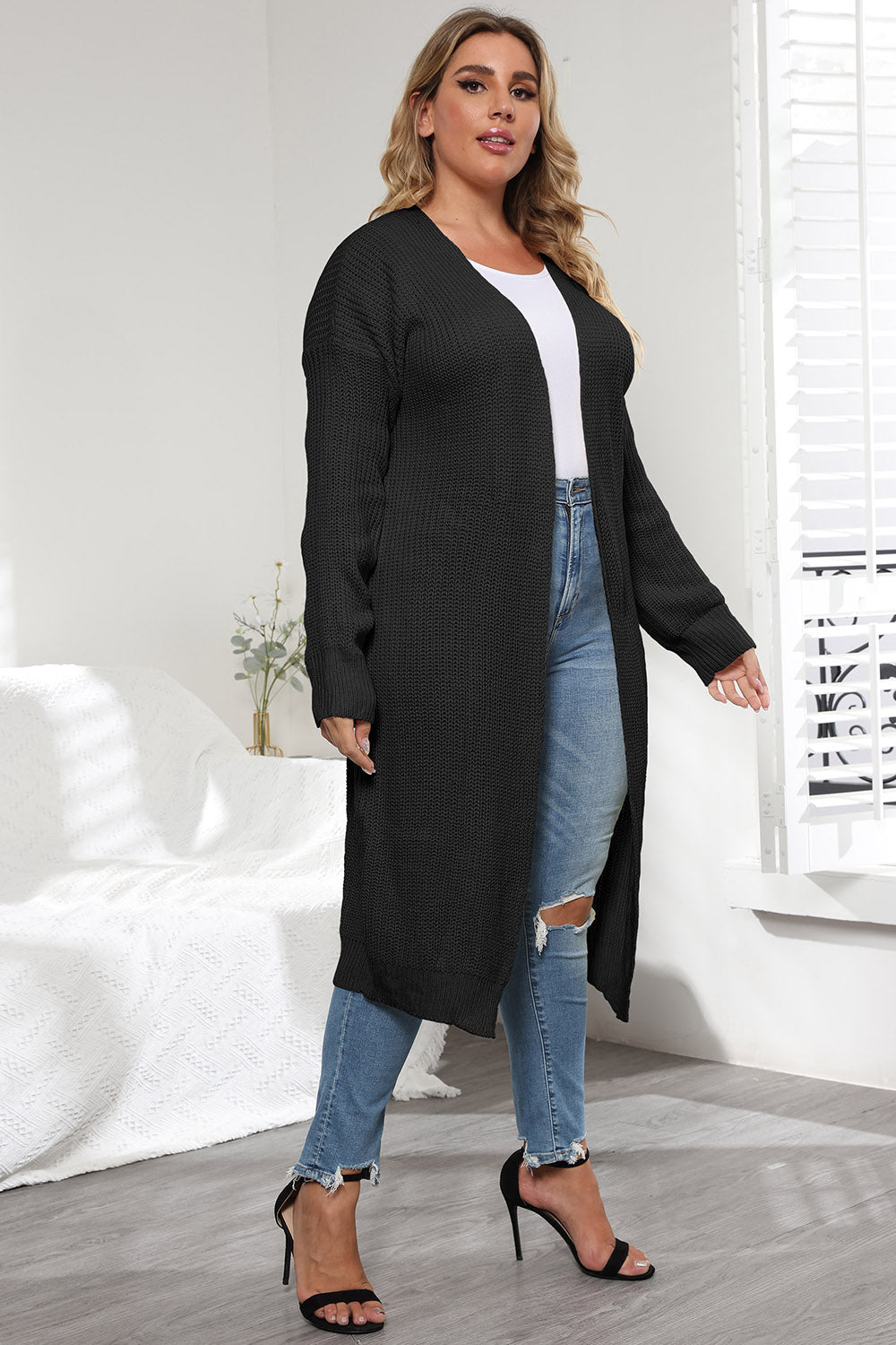 Plus Size Open Front Long Sleeve Cardigan - Pahabu - Women's Clothing & Shop