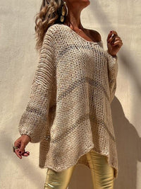 Openwork V-Neck Long Sleeve Sweater - Pahabu - Women's Clothing & Shop