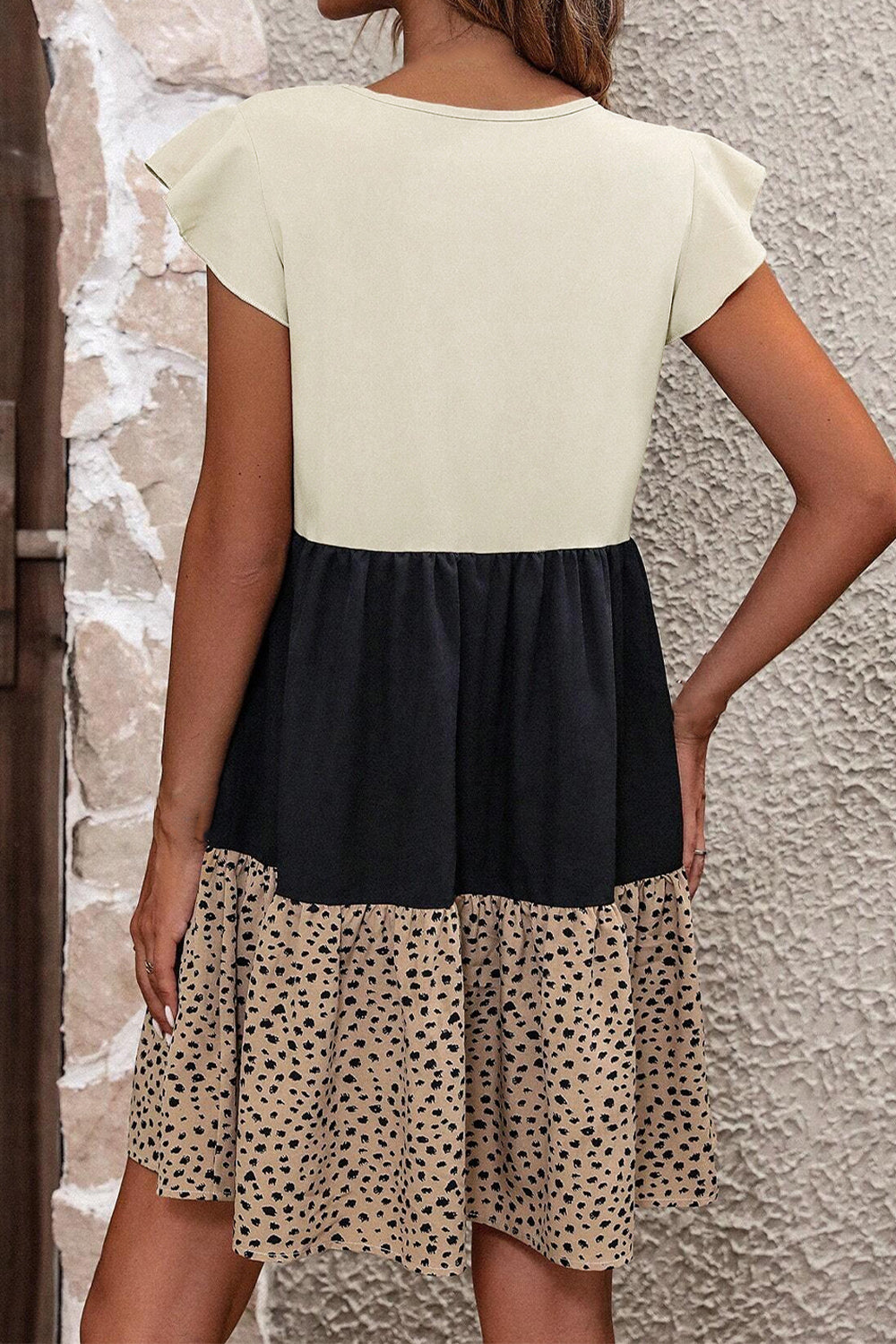 Ruffled Color Block Cap Sleeve Mini Dress - Pahabu - Women's Clothing & Shop