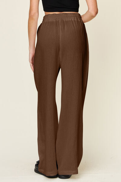 Double Take Full Size Texture Drawstring Wide Leg Pants - Pahabu - Women's Clothing & Shop