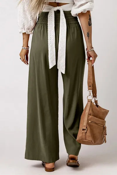 Smocked High Waist Wide Leg Pants - Pahabu - Women's Clothing & Shop