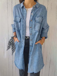 Full Size Raw Hem Button Up Long Sleeve Denim Top Plus Size - Pahabu - Women's Clothing & Shop