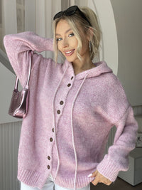 Drawstring Button Down Hooded Cardigan - Pahabu - Women's Clothing & Shop
