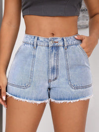 Raw Hem Pocketed Denim Shorts - Pahabu - Women's Clothing & Shop