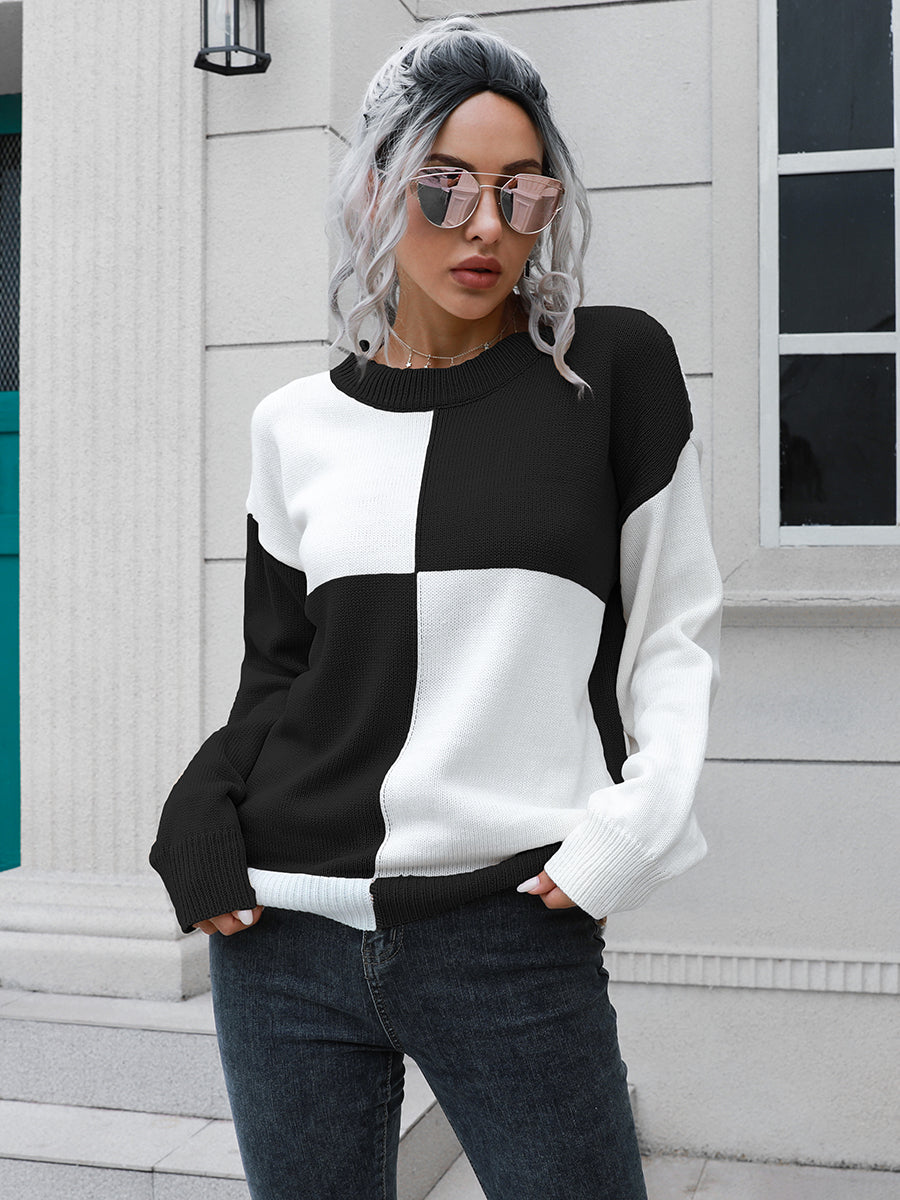 Contrast Drop Shoulder Sweater - Pahabu - Women's Clothing & Shop
