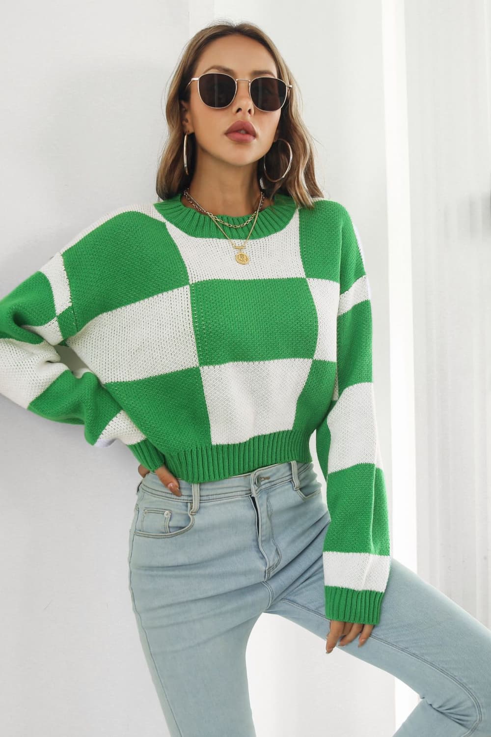 Color Block Round Neck Dropped Shoulder Sweater - Pahabu - Women's Clothing & Shop