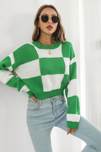 Color Block Round Neck Dropped Shoulder Sweater - Pahabu - Women's Clothing & Shop