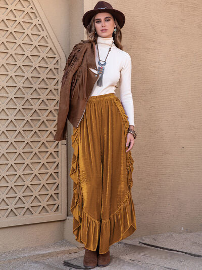 Slit Ruffled Wide Leg Pants - Pahabu - Women's Clothing & Shop