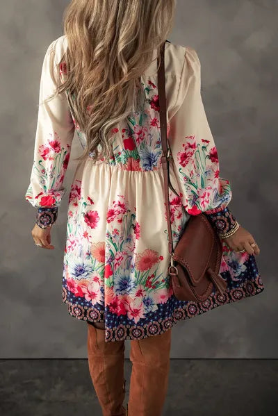Flower Button Down Lantern Sleeve Dress - Pahabu - Women's Clothing & Shop