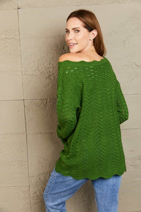 Woven Right Scalloped Boat Neck Openwork Tunic Sweater - Pahabu - Women's Clothing & Shop