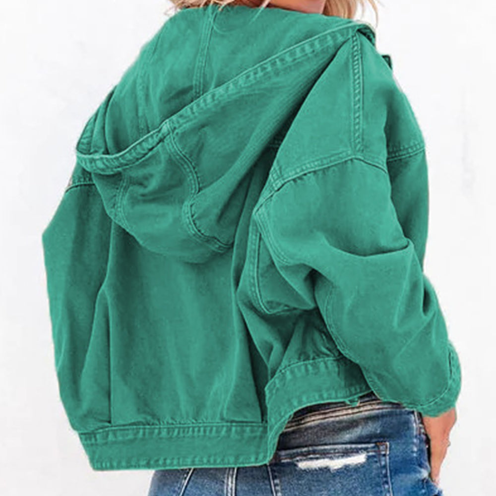 Hooded Dropped Shoulder Denim Jacket - Pahabu - Women's Clothing & Shop