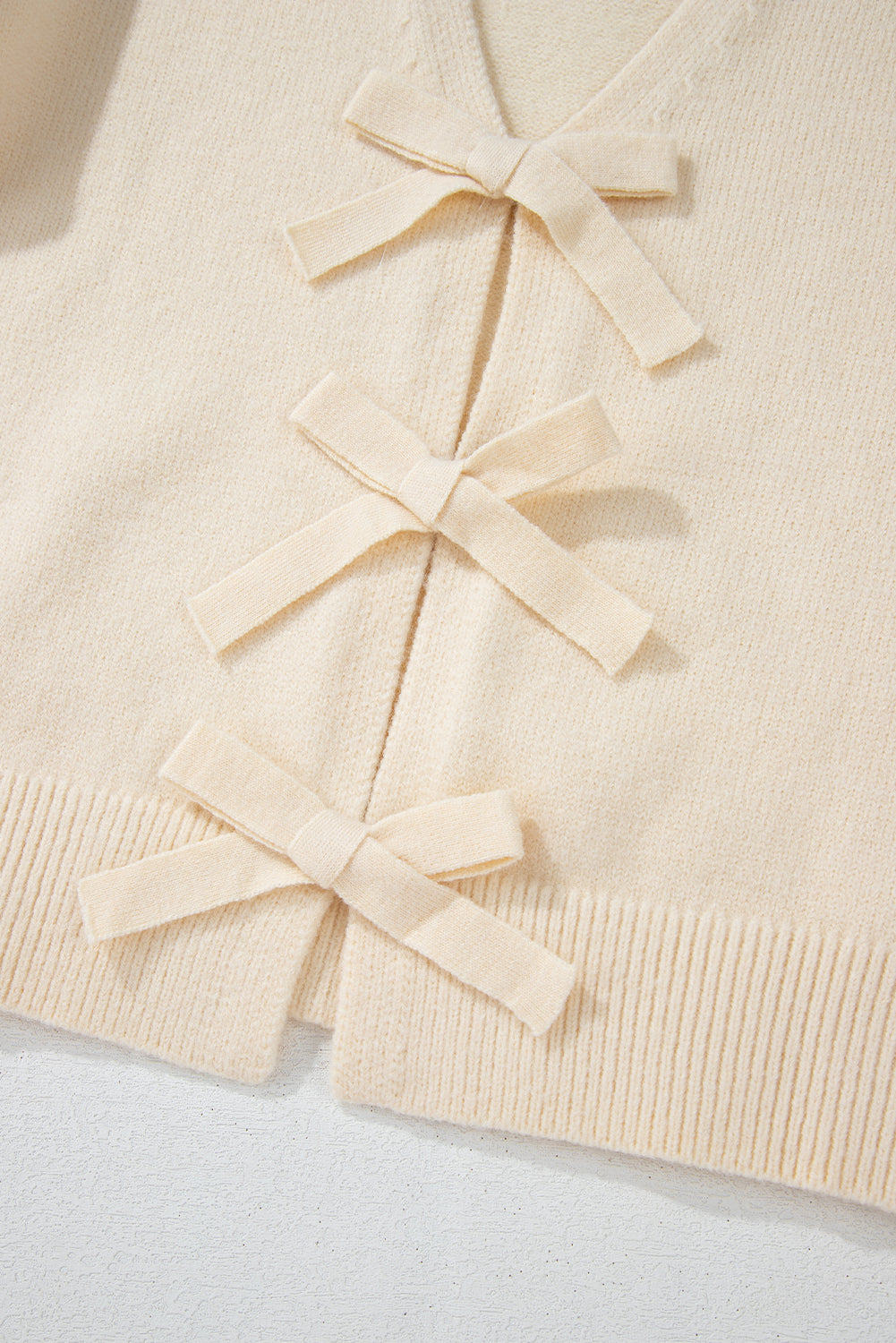 Bowknot Front V Neck Long Sleeve Cardigan - Pahabu - Women's Clothing & Shop