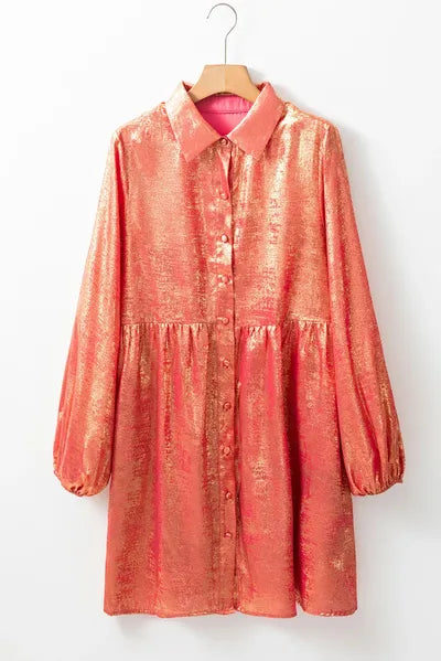 Metallic Sheen Long Sleeve Mini Dress - Pahabu - Women's Clothing & Shop