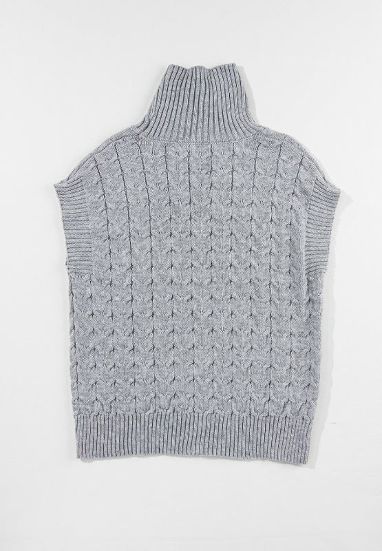 Cable Knit Turtleneck Short Sleeve Sweater - Pahabu - Women's Clothing & Shop