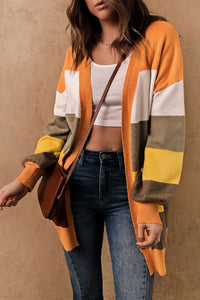 Color Block Lantern Sleeve Open Front Cardigan with Pockets - Pahabu - Women's Clothing & Shop