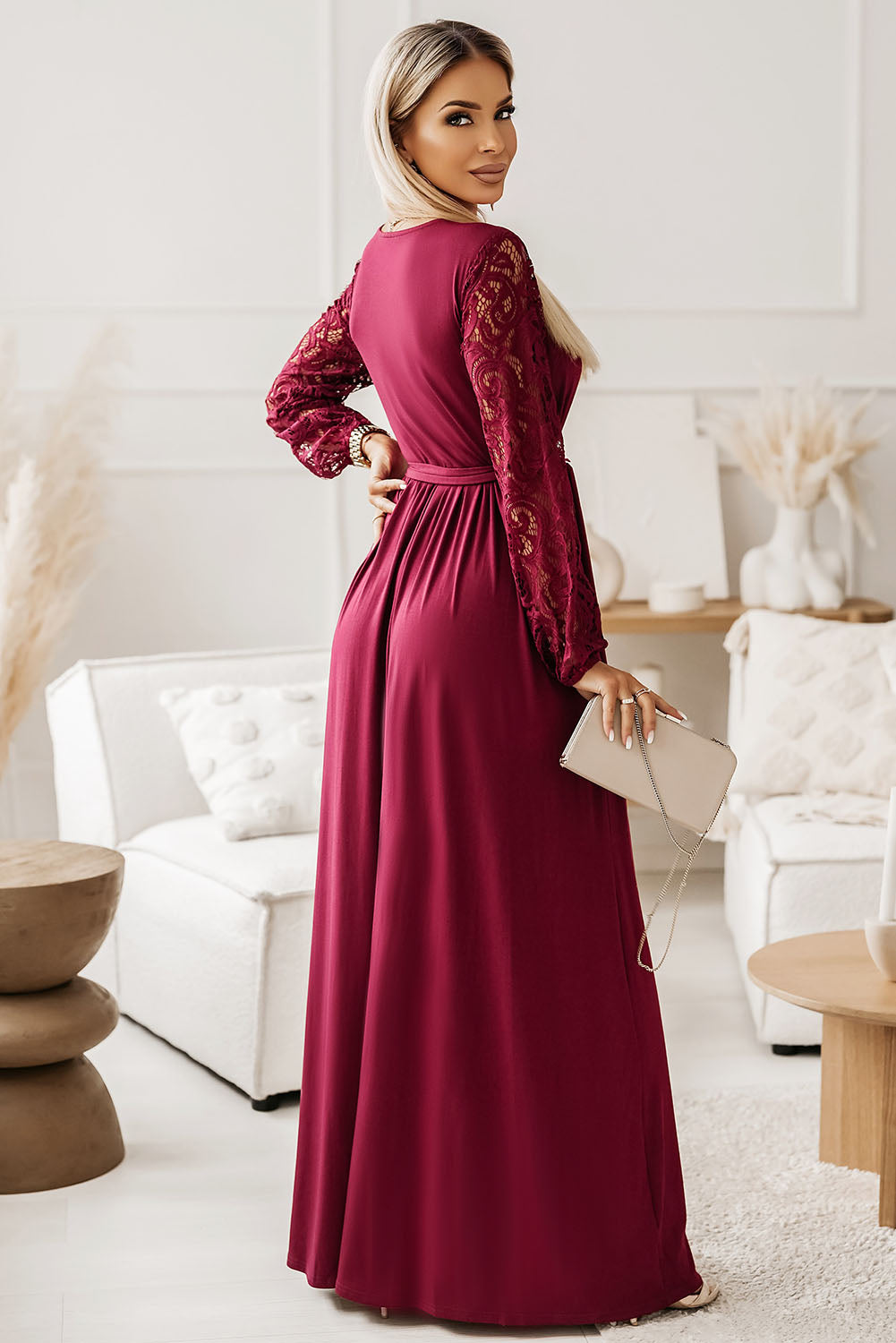 Lace Detail Surplice Tie-Waist Maxi Dress - Pahabu - Women's Clothing & Shop