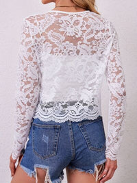 Lace Open Front Long Sleeve Jacket - Pahabu - Women's Clothing & Shop