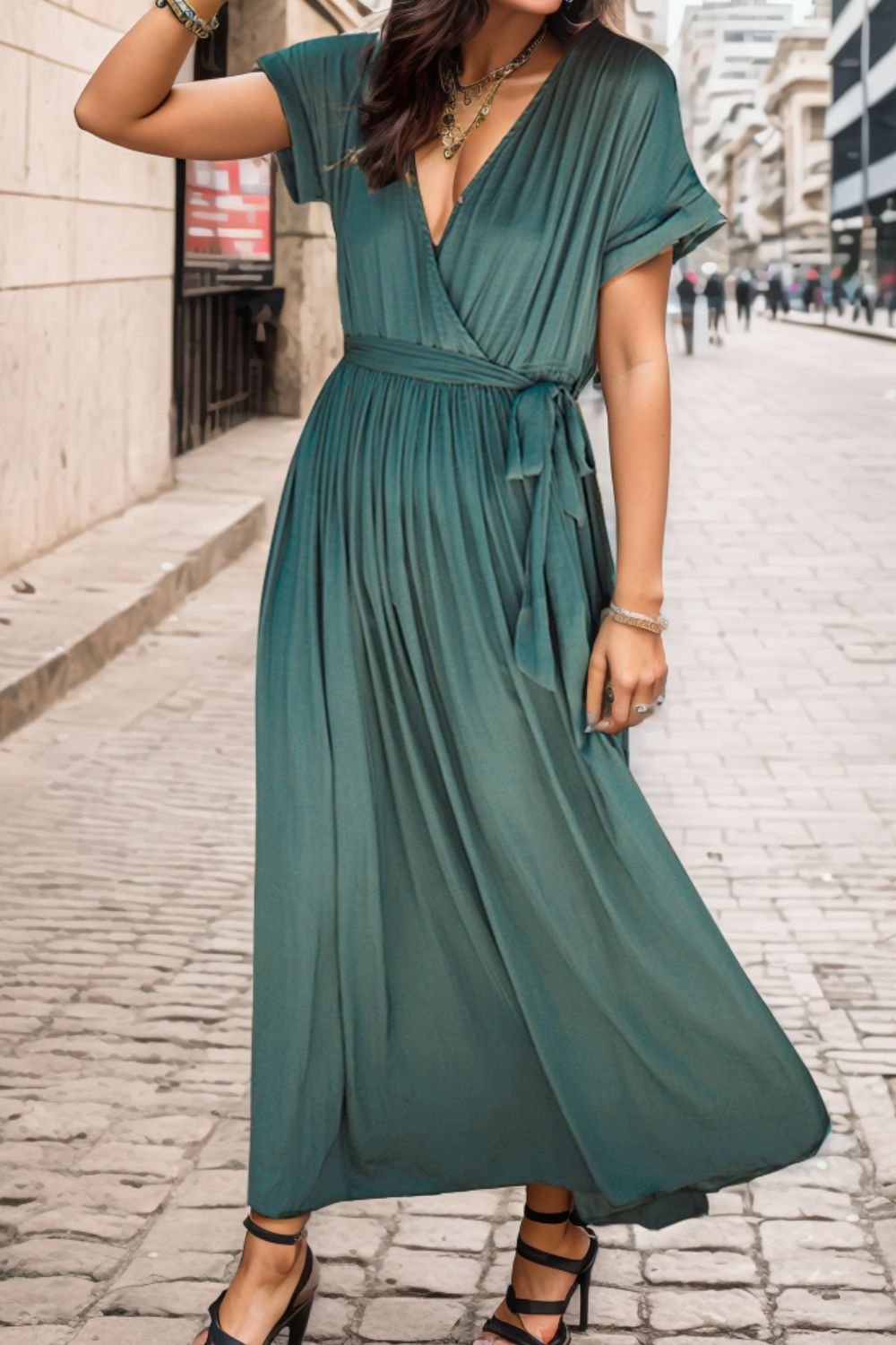 Surplice Tie Waist Short Sleeve Dress - Pahabu - Women's Clothing & Shop