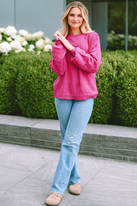 Round Neck Dropped Shoulder Waffle-Knit Sweater - Pahabu - Women's Clothing & Shop