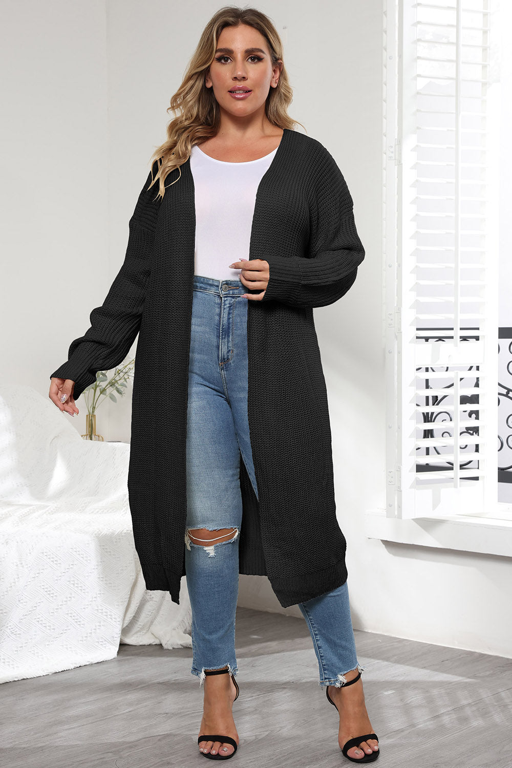 Plus Size Open Front Long Sleeve Cardigan - Pahabu - Women's Clothing & Shop