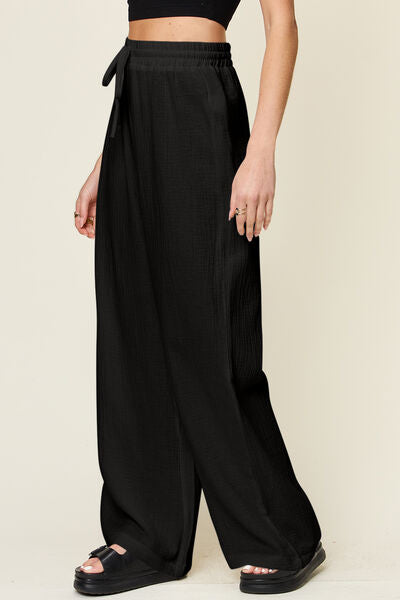 Double Take Full Size Texture Drawstring Wide Leg Pants - Pahabu - Women's Clothing & Shop