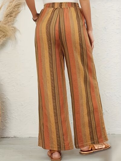 Full Size Drawstring Striped Wide Leg Pants - Pahabu - Women's Clothing & Shop