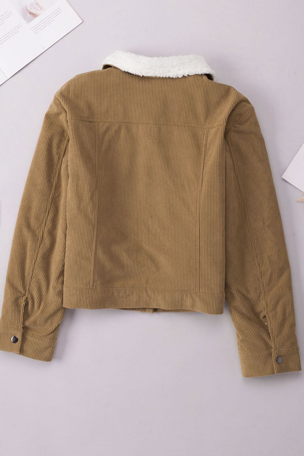 Corduroy Collared Neck Snap Down Jacket - Pahabu - Women's Clothing & Shop