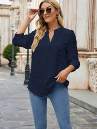 Swiss Dot Notched Neck Blouse - Pahabu - Women's Clothing & Shop