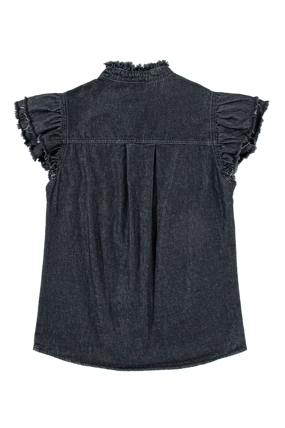 Raw Hem Button Up Cap Sleeve Denim Top - Pahabu - Women's Clothing & Shop