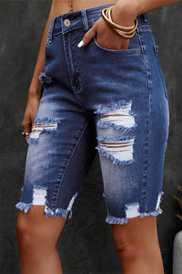 Distressed Frayed Hem Denim Bermuda Shorts - Pahabu - Women's Clothing & Shop