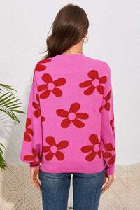 Floral Print Round Neck Dropped Shoulder Sweater - Pahabu - Women's Clothing & Shop