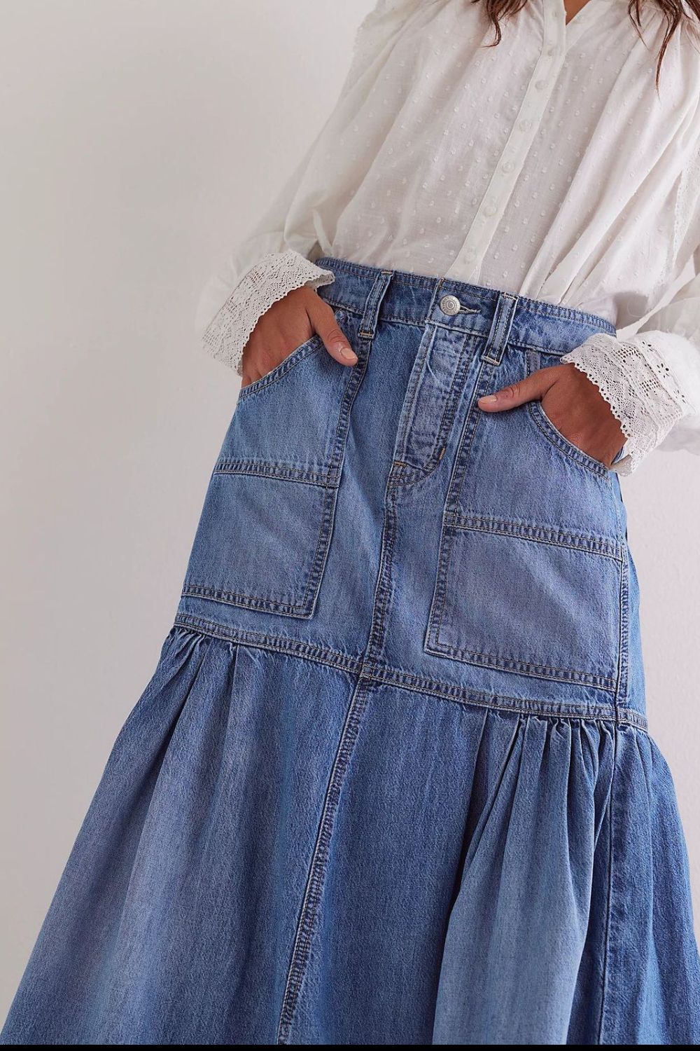 Midi Denim Skirt with Pockets - Pahabu - Women's Clothing & Shop