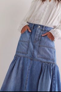 Midi Denim Skirt with Pockets - Pahabu - Women's Clothing & Shop