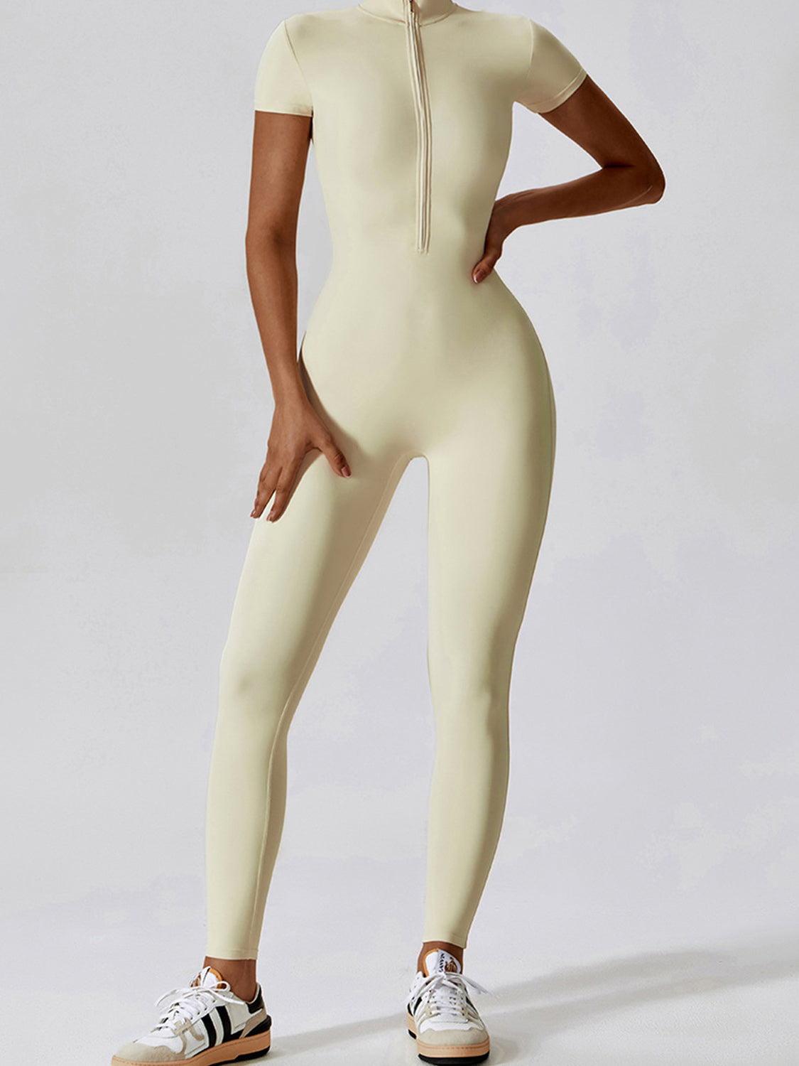 Basic Bae Half Zip Short Sleeve Active Jumpsuit - Pahabu - Women's Clothing & Shop