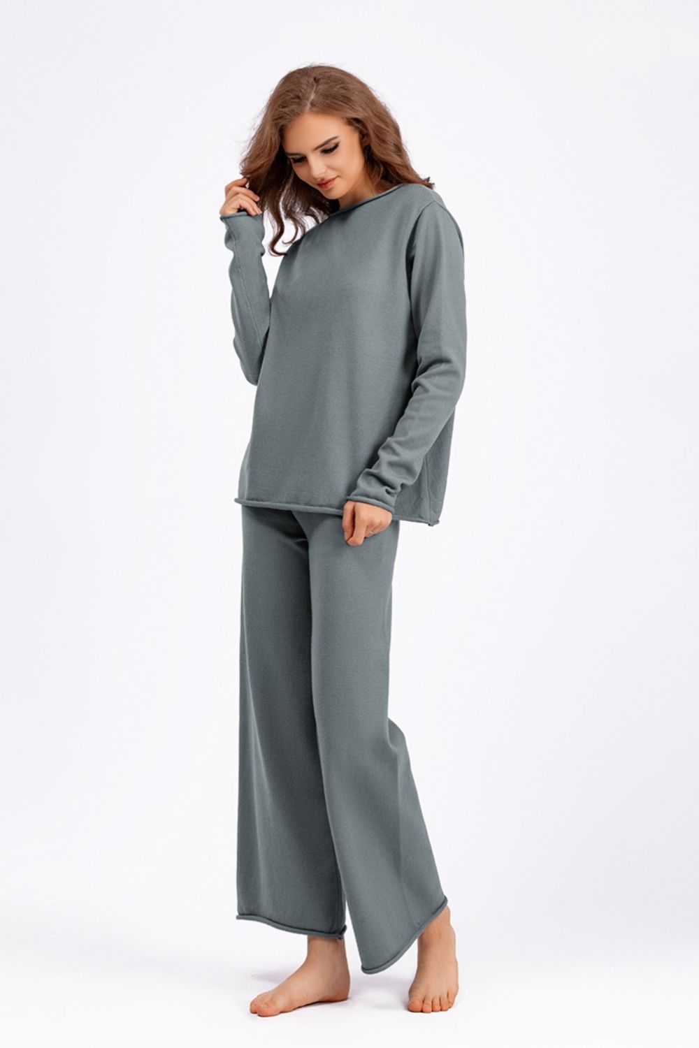 Basic Bae Rolled Round Neck Top and Pants Sweater Set - Pahabu - Women's Clothing & Shop