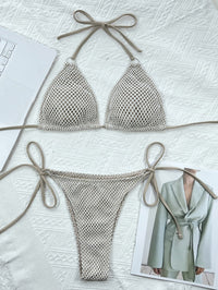 Halter Neck Tie Back Bikini Set - Pahabu - Women's Clothing & Shop