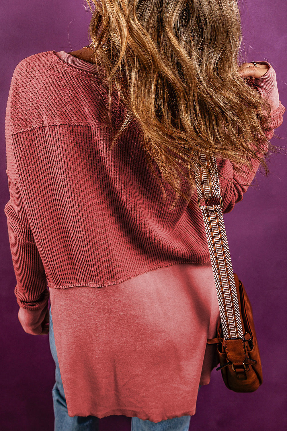Notched Neck Long Sleeve Slit Blouse - Pahabu - Women's Clothing & Shop