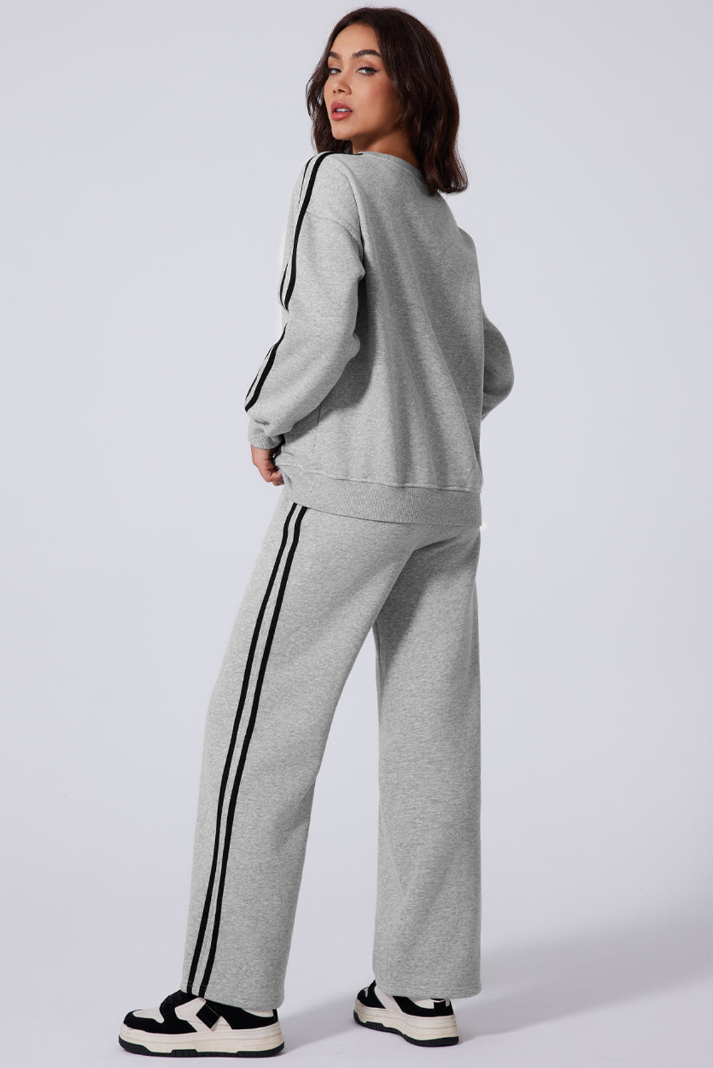 Side Striped Round Neck Top and Pants Active Set - Pahabu - Women's Clothing & Shop