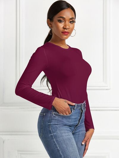 Round Neck Long Sleeve Bodysuit - Pahabu - Women's Clothing & Shop