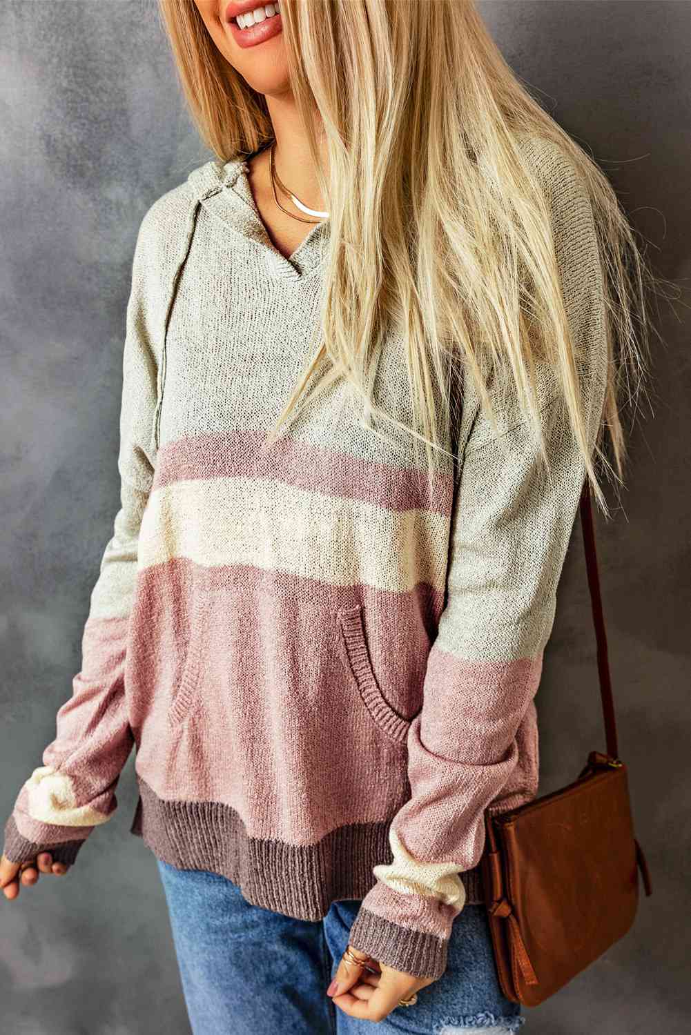 Color Block Drawstring Side Slit Hooded Sweater - Pahabu - Women's Clothing & Shop